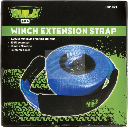 WINCH EXTENTION STRAP 5000kg 100% POLYESTER BLUE 50mm x 20m